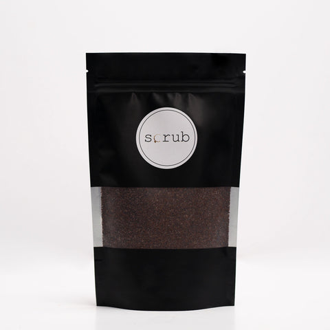 Chocolate Body Scrub in Black Resealable Bag