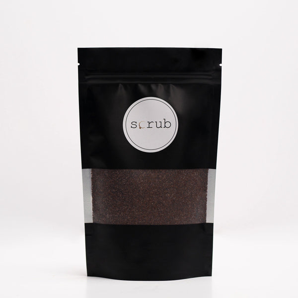Chocolate Body Scrub in Black Resealable Bag